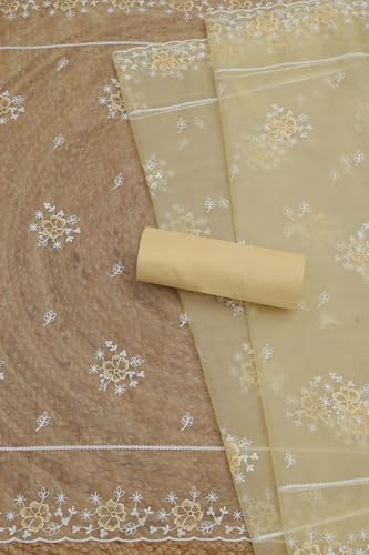 Soch Womens Light Yellow Chanderi Embroidered Unstitched Dress Material With Thread Work