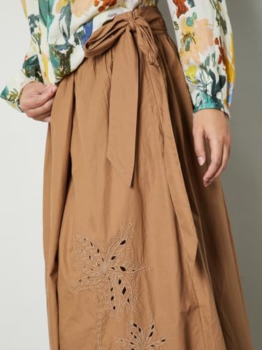 Max Women Embroidered Midi Skirt (Brown_S)