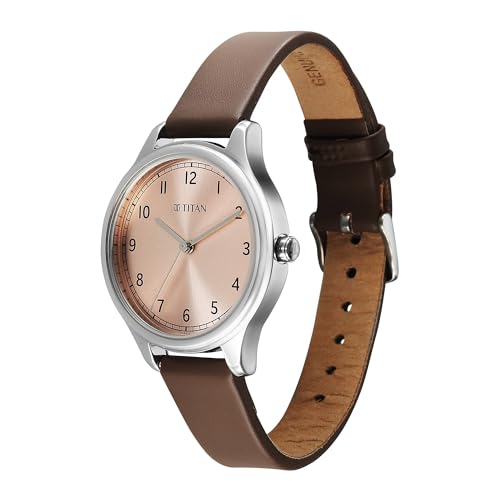 Titan Workwear Quartz Analog Rose Gold Dial Brown Colour Leather Strap Watch for Women
