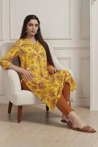 Biba Women Yellow Viscose Rayon Straight Kurta_46