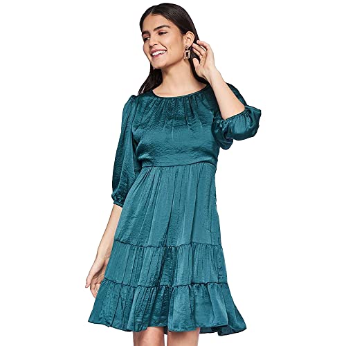 AND Women's Polyester Fit Flare Knee-Length Dress (EE22AB024DRHS_Green_14)