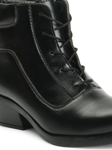 ELLE Women's Fashionable Lace-Up Boots Colour-Black, Size-UK 4