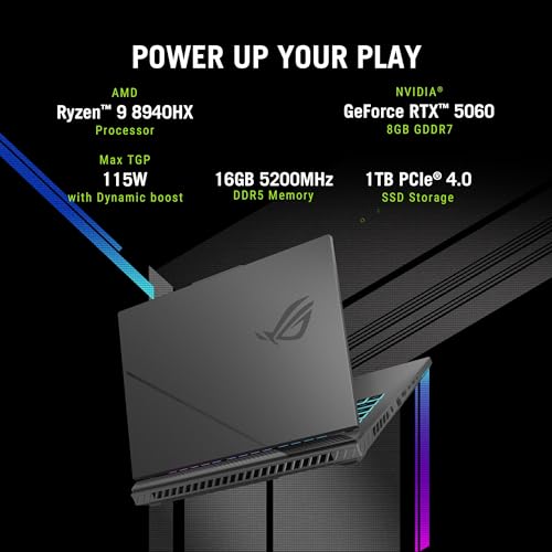 ASUS ROG Strix G16, AMD Ryzen 9 8940HX, Gaming Laptop(RTX 5060-8GB/115W TGP/16GB/1TB /2.5K QHD+/16"/240Hz/90WHrs/Windows 11/M365 Basic (1Year)*/Office Home 2024/Eclipse Gray/2.5 Kg) G614PM-S5046WS