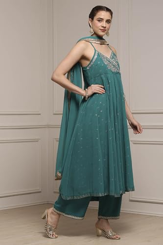 Biba Women's Polyester Kurta Set (SKDVRNSI30839AW25EMGR_Emarlend Green