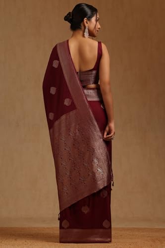 Soch Womens Wine Viscose Silk Ethnic Motifs Zari Woven Saree