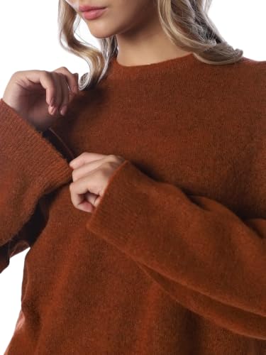 ONLY Women's Solid Regular Fit Brown Sweater