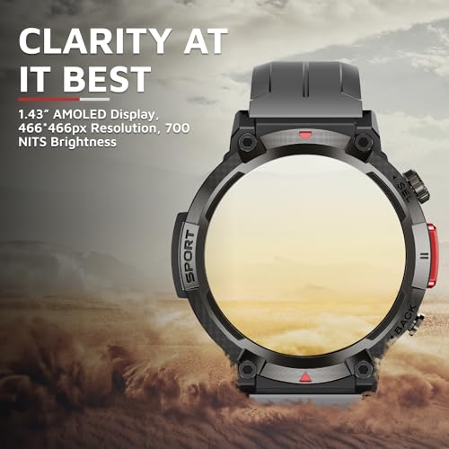 Cult Ranger XR1-1.43" AMOLED Display,Outdoor Rugged Smartwatch for Men, Bluetooth Calling, 8 Days Battery, Continous Heart Rate,100+ Sports Mode, Live Cricket Score, Built-in Flashlight, Free Strap