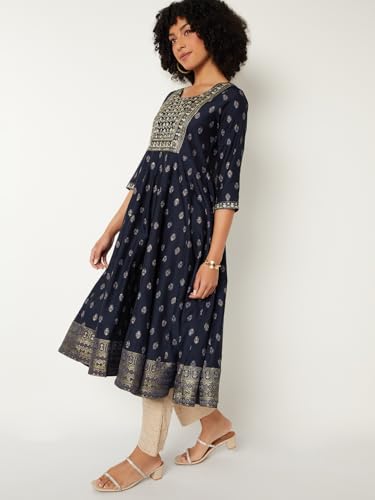 Max Women Embroidered A-Lune Kurta (Blue_S)