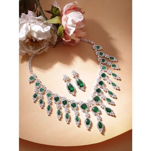 Rubans Womens Rhodium-Plated Stone Studded Necklace Earrings
