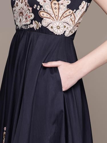 Label RITU KUMAR V Neck Sleevesless Printed Long Dress Black