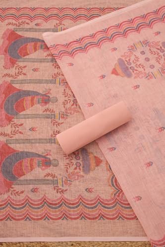 Soch Womens Blush Pink Kota Ethnic Motifs Unstitch Dress Material With Cutdana