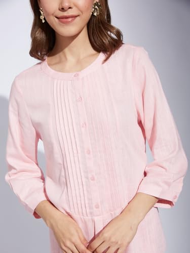 Latin Quarters Women Pink Round Neck 3/4th Sleeve Solid Tunic Blouse_XL