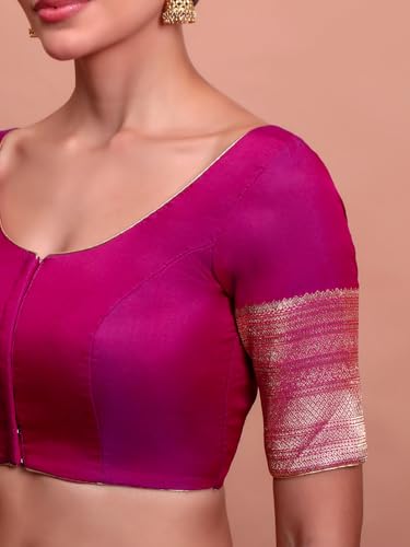 S SALWAR STUDIO Magenta Silk Round Neck Readymade Blouse