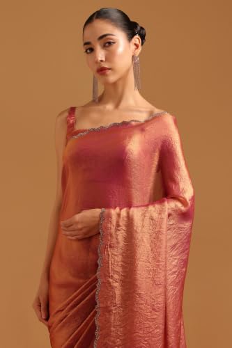 Soch Womens Fuchsia Fendy Organza Swarovski Stone Embellished Saree