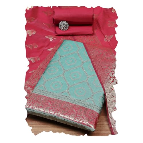BIBA Women Rama Green Chanderi Unstitched Suit Set_FREE SIZE