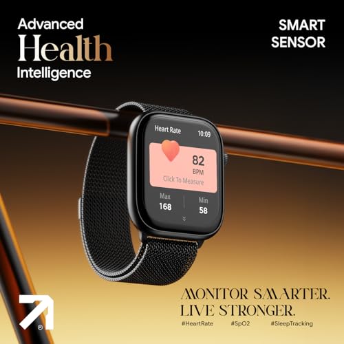 Fire-Boltt Ninja X Ring Smart Watch 1.96" Always On Display Bluetooth Calling, Voice Assistant, SpO2 & Heart Rate, 120+ Sports Modes, IP67 Waterproof Smartwatch for Men & Women - Black Mesh