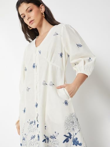 Max Women Floral Print A-Line Dress (Off White_XS)
