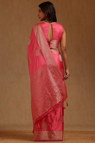 Soch Womens Blush Pink Satin Zari Woven Saree