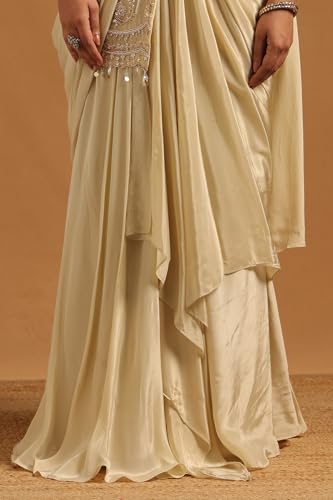 Soch Womens Beige Net Ready to Wear Saree