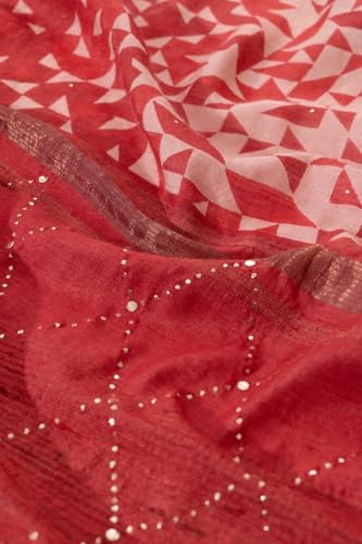Taneira Women Red Bengal Pure Silk Screen Printed Saree with Unstitched Blouse Piece (SAIH01AC2219-Red)