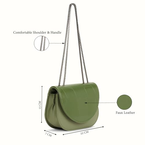 Caprese Edema Medium Sling Bag for Women with Adjustable Strap for Comfortable Wear | Flap with Magnetic Button Closure | Versatile Handbag for Everyday Use, Travel, & Special Occasions (Bottle Green)