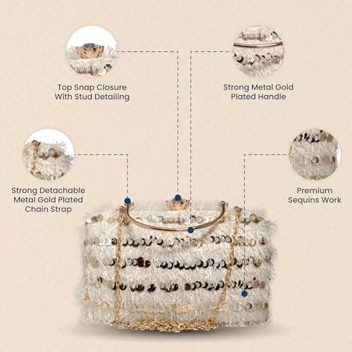 Artklim White Sequins Embroidery Velvet Party Clutch Bag For Women