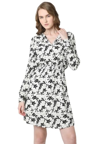 VERO MODA Women Floral Print White Viscose Above Knee Length Fit and Flare Dress