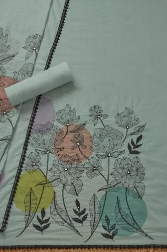 Soch Womens Turquoise Blue Mul Chanderi Floral Print Unstitch Dress Material With Beads