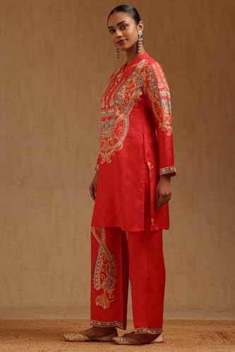 Soch Womens Orange Muslin Ethnic Motifs Co-Ords Set