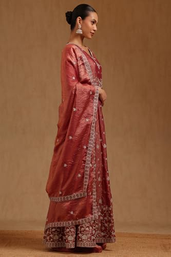 Soch Womens Onion Pink Fendi Embroidered Suit Set With Sequins