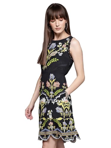 Label RITU KUMAR Navy Alaia Roound Neck Sleeveless Short Dress