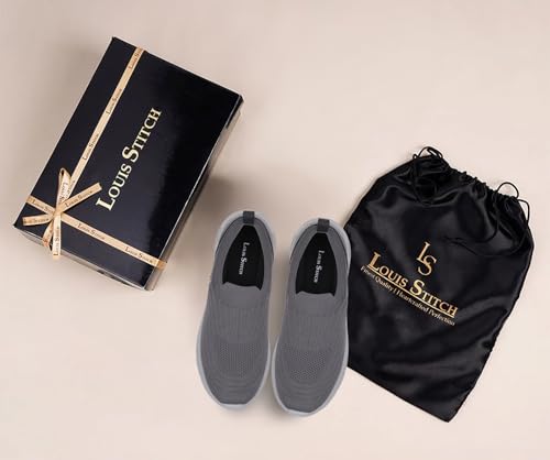 LOUIS STITCH Men’s Ash Grey Lightweight Athleisure Sport Shoes | Ultra Cushioned Sole | Slip-On Sneaker and Athleisure Wear | Perfect for Casual, Gym & Travel Wear | LS-at-FK-GY | UK-9