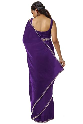 Soch Womens Purple Tissue Saree With Stone Work