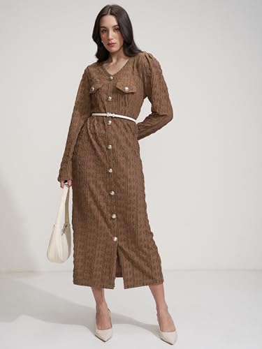 Tokyo Talkies Women V Neck Regular TTJ6012376 Brown L