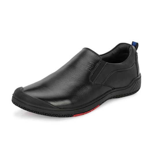 HITZ Men's Black Leather Casual Slip On Shoes