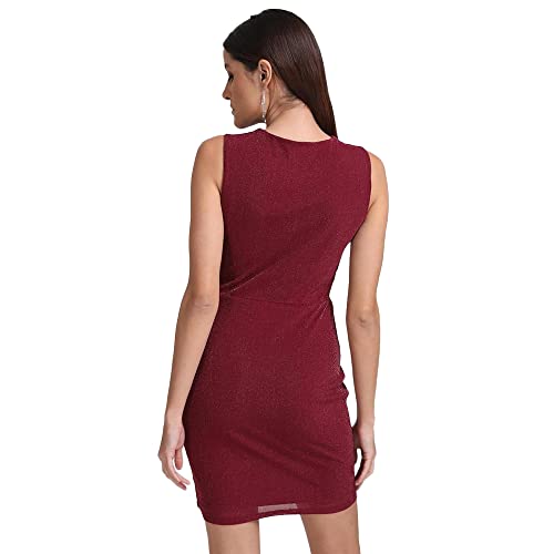 Kazo Solid Polyester Blend Cowl Neck Women's Mini Dress (Purple,Extra Small)