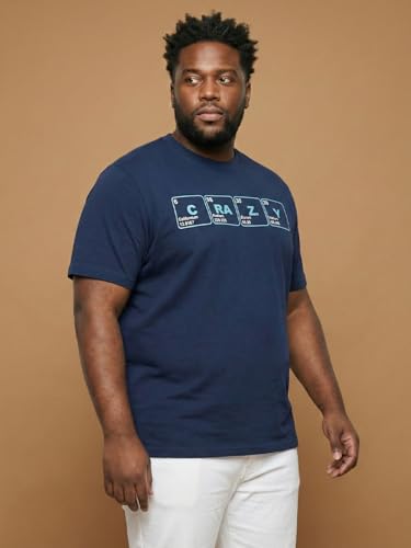 Bigbanana Men Plus Printed Navy Blue Round Neck Tshirt (Upbeat,Navy Blue,5XL)