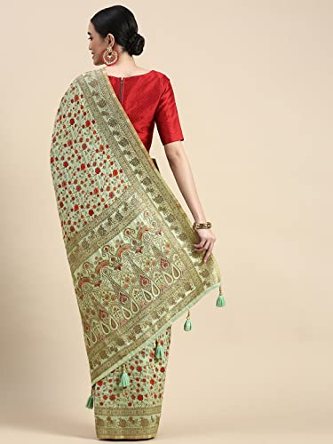 MOHEY Women's Saree, Suitable for Party, Anniversary & Wedding Sari for Women, All Over Jaal, Bordered Art Silk (Green)