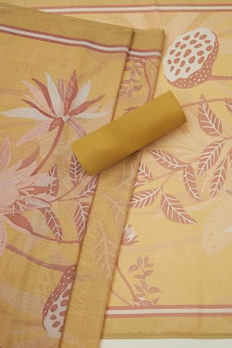 Soch Womens Yellow Tissue Shimmer Botanical Print Unstitch Dress Material With Sequins