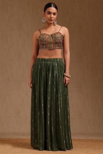 Soch Womens Green Chinon Ethnic Motifs Co-Ord Set With With Beads and Stones