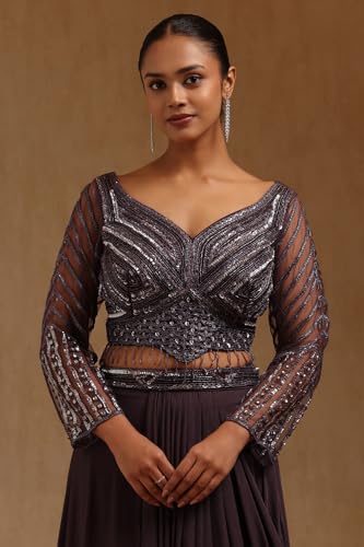 Soch Womens Lavender Spandex Solid Ready To Wear Saree