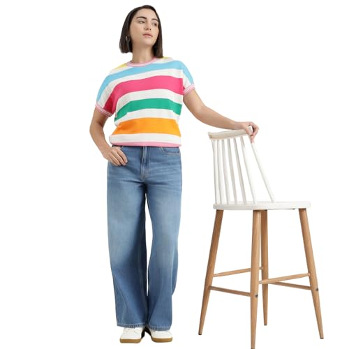 United Colors of Benetton Round Neck Striped Sweater (Size : L) - 26P1KDPW1282I901 Multicolour