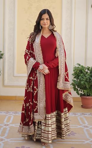 Fashion Basket Georgette Solid Anarkali Dress for Women Maroon