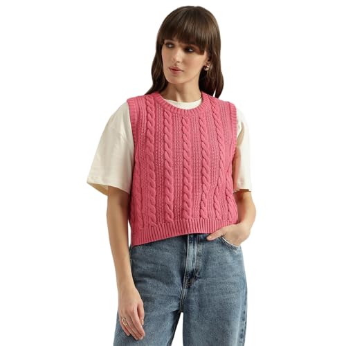 United Colors of Benetton Women's Cotton Round Neck Sweater (25A1594D108YG3E0_Pink