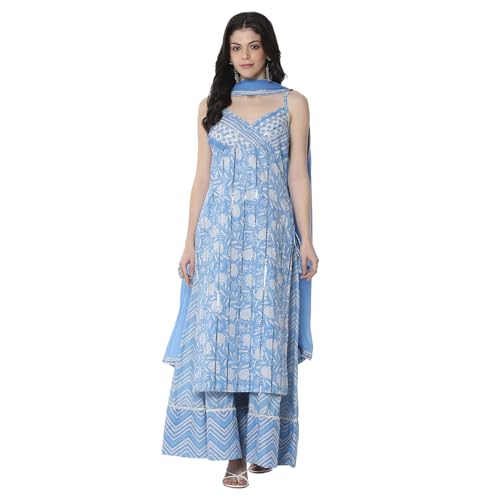 Biba Women's Cotton Kurta Set (SKDJPUD10736SS25BLU_Blue