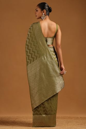Soch Womens Olive Georgette Zari Woven Saree