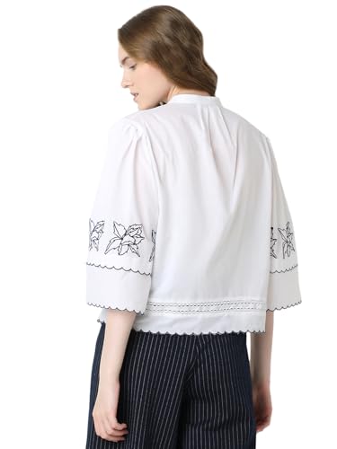 VERO MODA Women Embroidered White Cotton Regular Fit Shirt