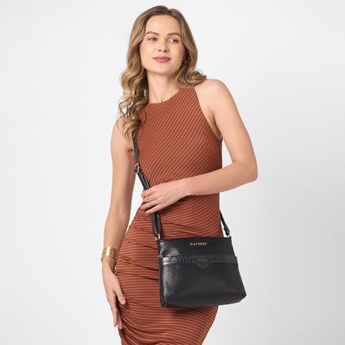 Caprese Viva Medium Sling Bag for Women with Adjustable Strap & Zipper Closure for Comfortable Wear | Versatile Handbag for Everyday Use, Travel, and Special Occasions (Black)