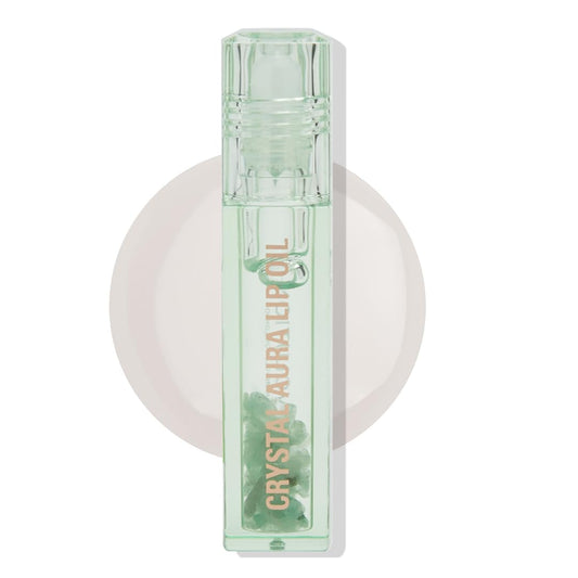 Makeup Revolution Crystal Aura Lip Oil Aventurine | Hydrating and conditioning formula |infused with hyaluronic acid and vitamin E oil |Clear high shine formula including pink crystals|2.5ml