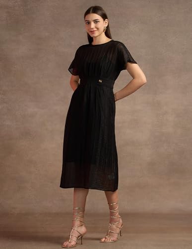 U.S. POLO ASSN. Women's Polyester Fit and Flare Midi Casual Dress (UWAW24DRS146_Black